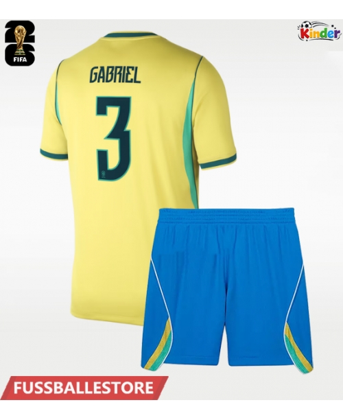 Günstige Brasilien Gabriel Magalhaes #3 Heimtrikotsatz Kinder WM 2026 Kurzarm (+ Kurze Hosen)
